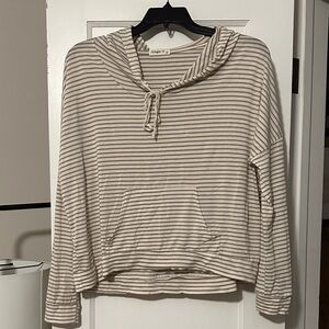 Cream and Tan Striped Hoodie